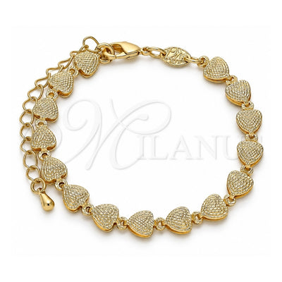 Oro Laminado Fancy Bracelet, Gold Filled Style Heart Design, Polished, Golden Finish, 03.145.0014.06 (06 MM Thickness, 6 Inches Length)