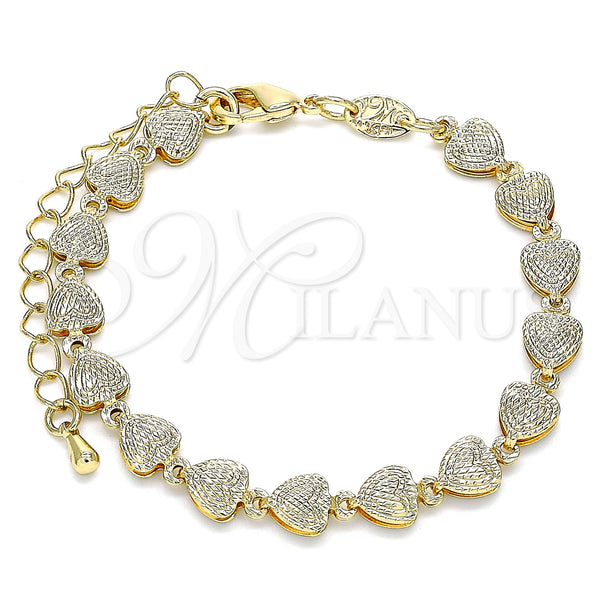 Oro Laminado Fancy Bracelet, Gold Filled Style Heart Design, Polished, Golden Finish, 03.145.0014.06 (06 MM Thickness, 6 Inches Length)