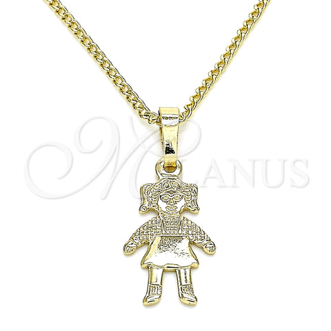 Oro Laminado Pendant Necklace, Gold Filled Style Little Girl Design, Polished, Golden Finish, 04.213.0195.20 (01 MM Thickness, 20 Inches Length)