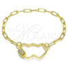 Oro Laminado Fancy Bracelet, Gold Filled Style Heart Design, with White Micro Pave, Polished, Golden Finish, 03.341.0069.07 (04 MM Thickness, 7 Inches Length)