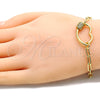 Oro Laminado Fancy Bracelet, Gold Filled Style Lips Design, with White Micro Pave, Polished, Golden Finish, 03.341.0070.07 (04 MM Thickness, 7 Inches Length)