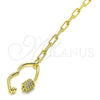 Oro Laminado Fancy Bracelet, Gold Filled Style Lips Design, with White Micro Pave, Polished, Golden Finish, 03.341.0070.07 (04 MM Thickness, 7 Inches Length)