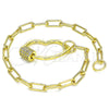 Oro Laminado Fancy Bracelet, Gold Filled Style Lips Design, with White Micro Pave, Polished, Golden Finish, 03.341.0070.07 (04 MM Thickness, 7 Inches Length)
