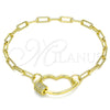 Oro Laminado Fancy Bracelet, Gold Filled Style Lips Design, with White Micro Pave, Polished, Golden Finish, 03.341.0070.07 (04 MM Thickness, 7 Inches Length)
