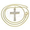 Oro Laminado Pendant Necklace, Gold Filled Style Cross Design, with White Cubic Zirconia, Polished, Golden Finish, 04.284.0023.18 (01 MM Thickness, 18 Inches Length)