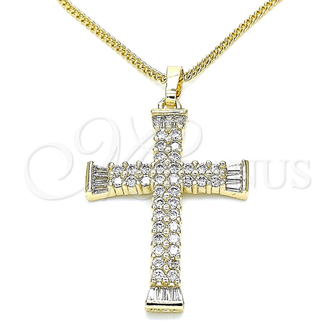 Oro Laminado Pendant Necklace, Gold Filled Style Cross Design, with White Cubic Zirconia, Polished, Golden Finish, 04.284.0023.18 (01 MM Thickness, 18 Inches Length)