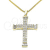 Oro Laminado Pendant Necklace, Gold Filled Style Cross Design, with White Cubic Zirconia, Polished, Golden Finish, 04.284.0023.18 (01 MM Thickness, 18 Inches Length)