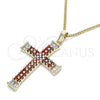 Oro Laminado Pendant Necklace, Gold Filled Style Cross and Baguette Design, with Garnet and White Cubic Zirconia, Polished, Golden Finish, 04.284.0023.1.20 (01 MM Thickness, 20 Inches Length)