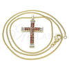 Oro Laminado Pendant Necklace, Gold Filled Style Cross and Baguette Design, with Garnet and White Cubic Zirconia, Polished, Golden Finish, 04.284.0023.1.20 (01 MM Thickness, 20 Inches Length)