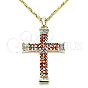 Gold Filled Necklace — Pendant Necklace Cross and Baguette Design with Garnet — main product view — SKU 133556 | Oro Laminado collar — Pendant Necklace cruz and Baguette diseño with Garnet — SKU 133556