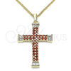Oro Laminado Pendant Necklace, Gold Filled Style Cross and Baguette Design, with Garnet and White Cubic Zirconia, Polished, Golden Finish, 04.284.0023.1.20 (01 MM Thickness, 20 Inches Length)