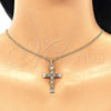 Oro Laminado Pendant Necklace, Gold Filled Style Cross and Baguette Design, with Multicolor Micro Pave, Polished, Golden Finish, 04.284.0023.3.20 (01 MM Thickness, 20 Inches Length)