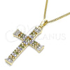 Oro Laminado Pendant Necklace, Gold Filled Style Cross and Baguette Design, with Multicolor Micro Pave, Polished, Golden Finish, 04.284.0023.3.20 (01 MM Thickness, 20 Inches Length)