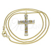 Oro Laminado Pendant Necklace, Gold Filled Style Cross and Baguette Design, with Multicolor Micro Pave, Polished, Golden Finish, 04.284.0023.3.20 (01 MM Thickness, 20 Inches Length)