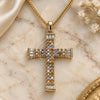 Oro Laminado Pendant Necklace, Gold Filled Style Cross and Baguette Design, with Multicolor Micro Pave, Polished, Golden Finish, 04.284.0023.3.20 (01 MM Thickness, 20 Inches Length)