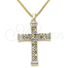 Oro Laminado Pendant Necklace, Gold Filled Style Cross and Baguette Design, with Multicolor Micro Pave, Polished, Golden Finish, 04.284.0023.3.20 (01 MM Thickness, 20 Inches Length)