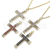 Oro Laminado Pendant Necklace, Gold Filled Style Cross and Baguette Design, with Multicolor Micro Pave, Polished, Golden Finish, 04.284.0023.3.20 (01 MM Thickness, 20 Inches Length)