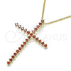 Oro Laminado Pendant Necklace, Gold Filled Style Cross Design, with Garnet Cubic Zirconia, Polished, Golden Finish, 04.284.0024.1.20 (01 MM Thickness, 20 Inches Length)