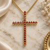 Oro Laminado Pendant Necklace, Gold Filled Style Cross Design, with Garnet Cubic Zirconia, Polished, Golden Finish, 04.284.0024.1.20 (01 MM Thickness, 20 Inches Length)