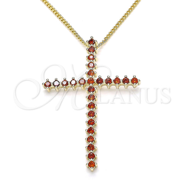 Oro Laminado Pendant Necklace, Gold Filled Style Cross Design, with Garnet Cubic Zirconia, Polished, Golden Finish, 04.284.0024.1.20 (01 MM Thickness, 20 Inches Length)