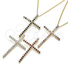 Oro Laminado Pendant Necklace, Gold Filled Style Cross Design, with Garnet Cubic Zirconia, Polished, Golden Finish, 04.284.0024.1.20 (01 MM Thickness, 20 Inches Length)