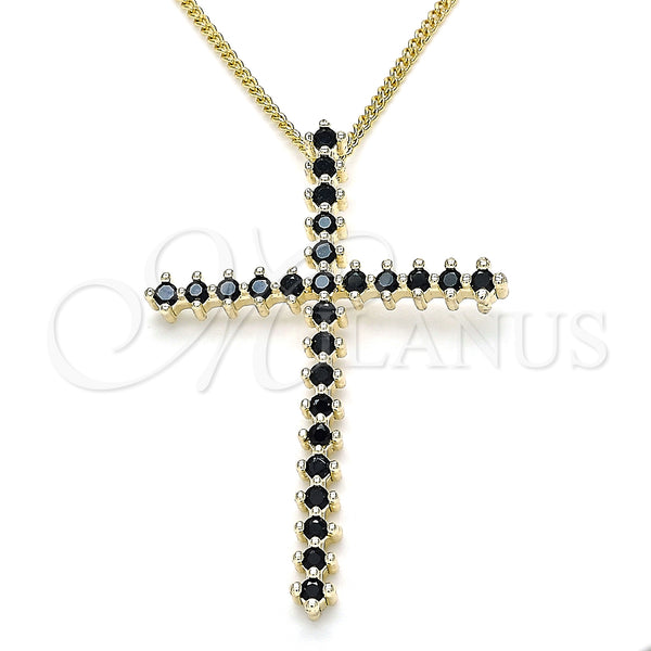 Oro Laminado Pendant Necklace, Gold Filled Style Cross Design, with Black Cubic Zirconia, Polished, Golden Finish, 04.284.0024.2.20 (01 MM Thickness, 20 Inches Length)