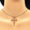 Oro Laminado Pendant Necklace, Gold Filled Style Cross Design, with Multicolor Micro Pave, Polished, Golden Finish, 04.284.0024.3.18 (01 MM Thickness, 18 Inches Length)