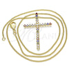 Oro Laminado Pendant Necklace, Gold Filled Style Cross Design, with Multicolor Micro Pave, Polished, Golden Finish, 04.284.0024.3.18 (01 MM Thickness, 18 Inches Length)