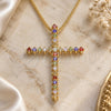 Oro Laminado Pendant Necklace, Gold Filled Style Cross Design, with Multicolor Micro Pave, Polished, Golden Finish, 04.284.0024.3.18 (01 MM Thickness, 18 Inches Length)