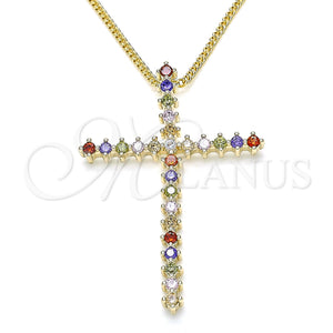 Gold Filled Necklace — Pendant Necklace Cross Design with Multicolor Micro Pave — main product view — SKU 133562 | Oro Laminado collar — Pendant Necklace cruz diseño with Multicolor Micro Pave — SKU 133562
