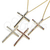 Oro Laminado Pendant Necklace, Gold Filled Style Cross Design, with Multicolor Micro Pave, Polished, Golden Finish, 04.284.0024.3.18 (01 MM Thickness, 18 Inches Length)