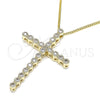 Oro Laminado Pendant Necklace, Gold Filled Style Cross Design, with White Cubic Zirconia, Polished, Golden Finish, 04.284.0025.18 (01 MM Thickness, 18 Inches Length)