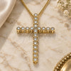 Oro Laminado Pendant Necklace, Gold Filled Style Cross Design, with White Cubic Zirconia, Polished, Golden Finish, 04.284.0025.18 (01 MM Thickness, 18 Inches Length)