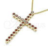 Oro Laminado Pendant Necklace, Gold Filled Style Cross Design, with Garnet Cubic Zirconia, Polished, Golden Finish, 04.284.0025.1.20 (01 MM Thickness, 20 Inches Length)