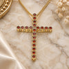 Oro Laminado Pendant Necklace, Gold Filled Style Cross Design, with Garnet Cubic Zirconia, Polished, Golden Finish, 04.284.0025.1.20 (01 MM Thickness, 20 Inches Length)