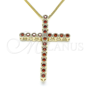 Gold Filled Necklace — Pendant Necklace Cross Design with Garnet Cubic Zirconia — main product view — SKU 133564 | Oro Laminado collar — Pendant Necklace cruz diseño with Garnet Cubic Zirconia — SKU 133564