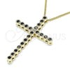Oro Laminado Pendant Necklace, Gold Filled Style Cross Design, with Black Cubic Zirconia, Polished, Golden Finish, 04.284.0025.2.20 (01 MM Thickness, 20 Inches Length)