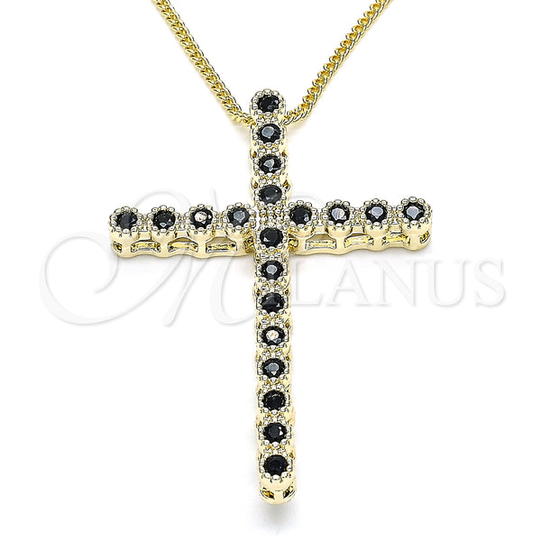 Gold Filled Necklace — Pendant Necklace Cross Design with Black Cubic Zirconia — main product view — SKU 133565 | Oro Laminado collar — Pendant Necklace cruz diseño with negro Cubic Zirconia — SKU 133565