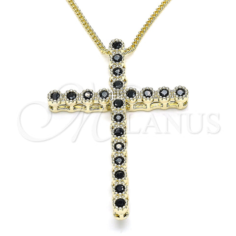 Oro Laminado Pendant Necklace, Gold Filled Style Cross Design, with Black Cubic Zirconia, Polished, Golden Finish, 04.284.0025.2.20 (01 MM Thickness, 20 Inches Length)