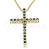 Oro Laminado Pendant Necklace, Gold Filled Style Cross Design, with Black Cubic Zirconia, Polished, Golden Finish, 04.284.0025.2.20 (01 MM Thickness, 20 Inches Length)