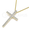 Oro Laminado Pendant Necklace, Gold Filled Style Cross Design, with White Cubic Zirconia, Polished, Golden Finish, 04.284.0026.18 (01 MM Thickness, 18 Inches Length)