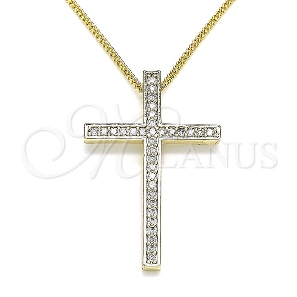 Oro Laminado Pendant Necklace, Gold Filled Style Cross Design, with White Cubic Zirconia, Polished, Golden Finish, 04.284.0026.18 (01 MM Thickness, 18 Inches Length)
