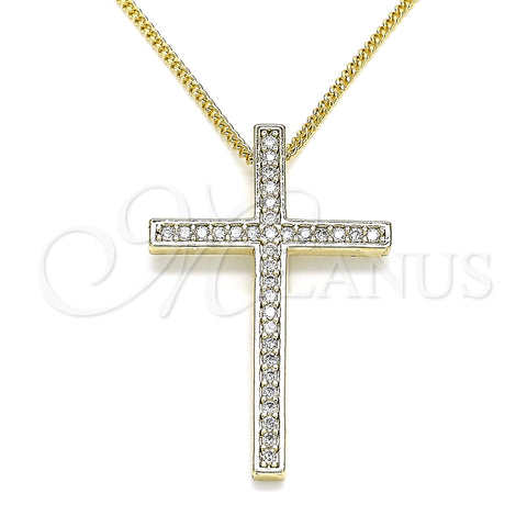 Oro Laminado Pendant Necklace, Gold Filled Style Cross Design, with White Cubic Zirconia, Polished, Golden Finish, 04.284.0026.18 (01 MM Thickness, 18 Inches Length)