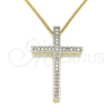 Oro Laminado Pendant Necklace, Gold Filled Style Cross Design, with White Cubic Zirconia, Polished, Golden Finish, 04.284.0026.18 (01 MM Thickness, 18 Inches Length)