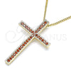 Oro Laminado Pendant Necklace, Gold Filled Style Cross Design, with Garnet Cubic Zirconia, Polished, Golden Finish, 04.284.0026.1.20 (01 MM Thickness, 20 Inches Length)