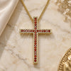 Oro Laminado Pendant Necklace, Gold Filled Style Cross Design, with Garnet Cubic Zirconia, Polished, Golden Finish, 04.284.0026.1.20 (01 MM Thickness, 20 Inches Length)