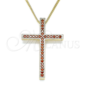 Gold Filled Necklace — Pendant Necklace Cross Design with Garnet Cubic Zirconia — main product view — SKU 133568 | Oro Laminado collar — Pendant Necklace cruz diseño with Garnet Cubic Zirconia — SKU 133568