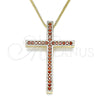 Oro Laminado Pendant Necklace, Gold Filled Style Cross Design, with Garnet Cubic Zirconia, Polished, Golden Finish, 04.284.0026.1.20 (01 MM Thickness, 20 Inches Length)