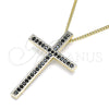 Oro Laminado Pendant Necklace, Gold Filled Style Cross Design, with Black Cubic Zirconia, Polished, Golden Finish, 04.284.0026.2.20 (01 MM Thickness, 20 Inches Length)