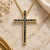 Oro Laminado Pendant Necklace, Gold Filled Style Cross Design, with Black Cubic Zirconia, Polished, Golden Finish, 04.284.0026.2.20 (01 MM Thickness, 20 Inches Length)